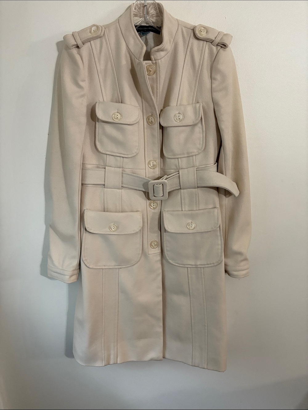 French Connection Wool Cream utility trench coat size 6 EUC